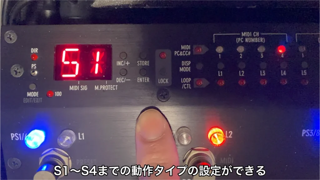 S1からS4までの動作手イプの設定ができます。